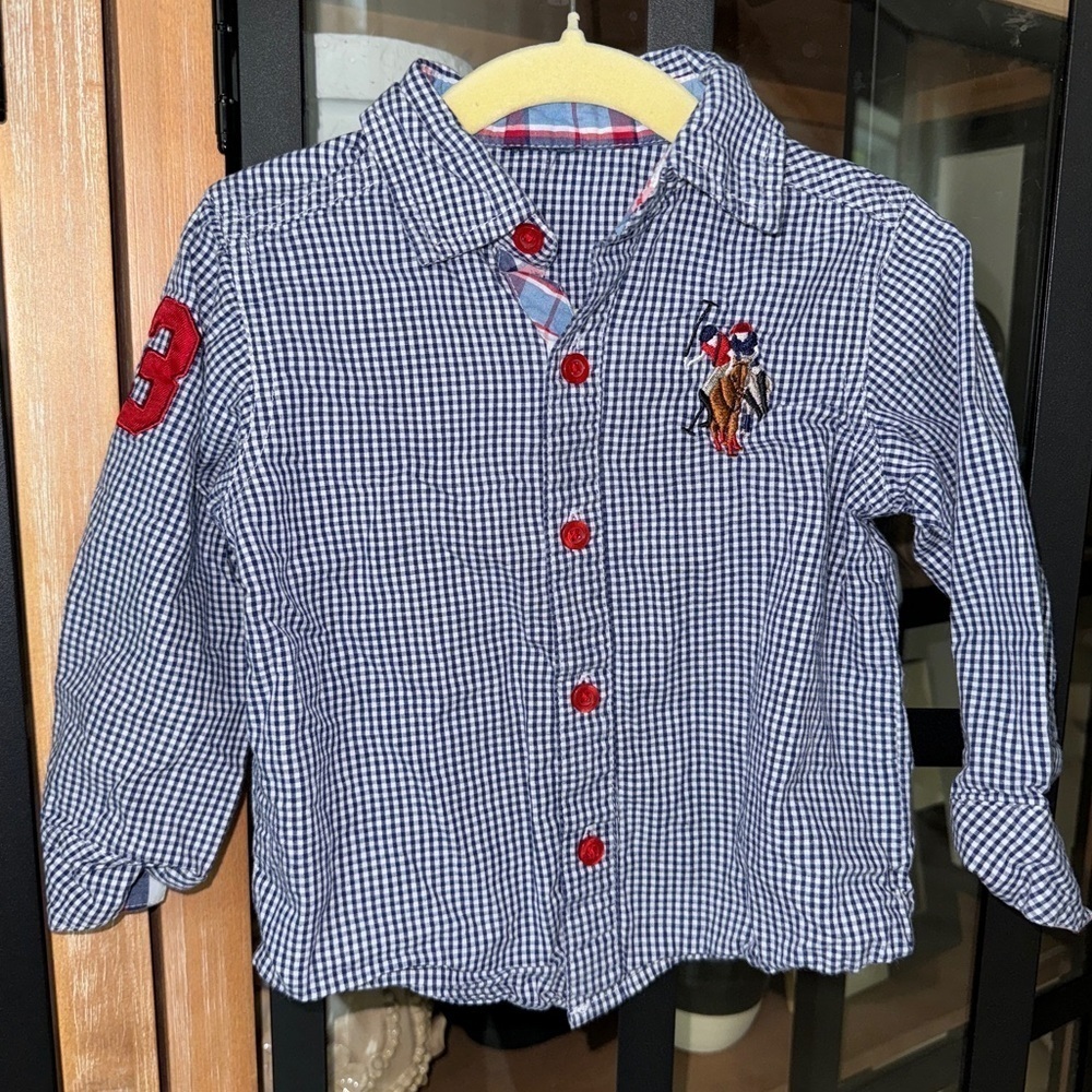 Polo Ralph Lauren button down shirt toddler baby boy embroidered gingham horse